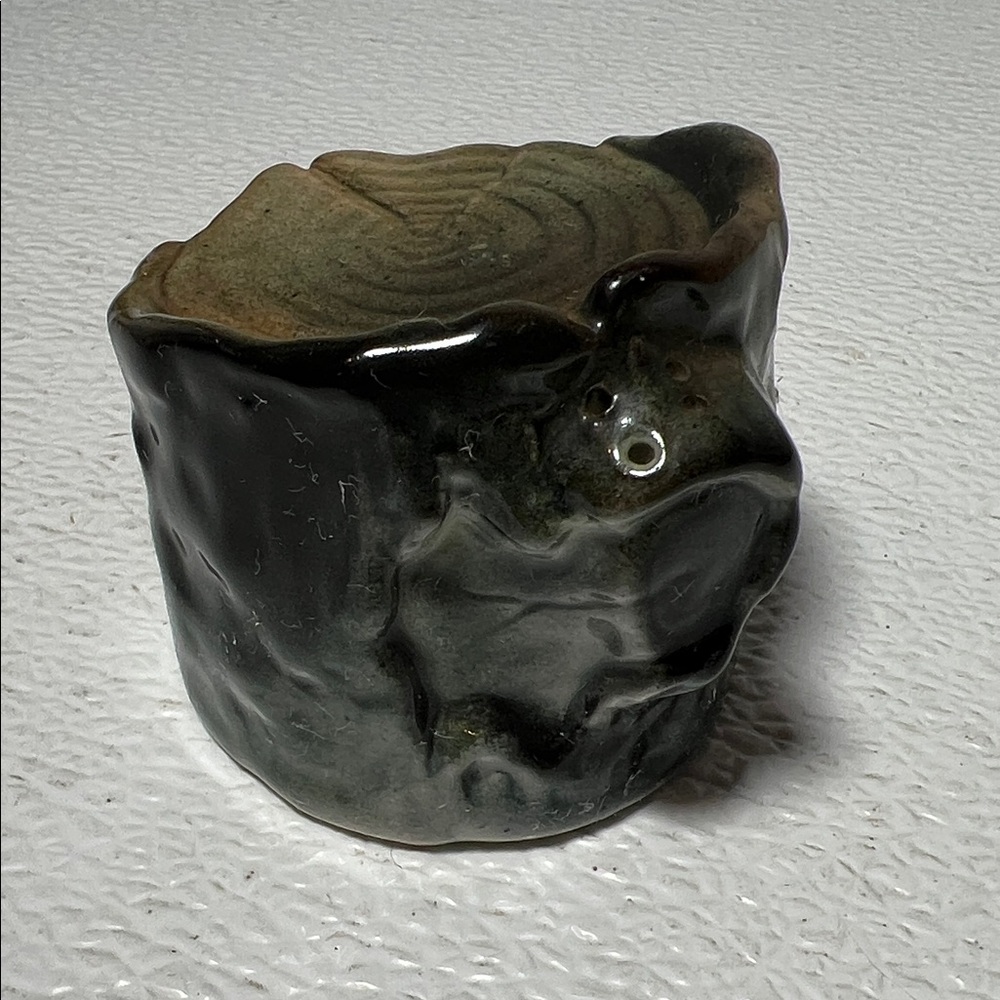 Vintage Hand Painted Handmade Ceramic Salt or Pepper Dark Green and Brown Glaze